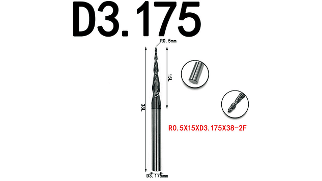 Broca Cónica de Bola de 2 Filos HRC55 3.175mm Twotrees | Accesorios CNC Router 3