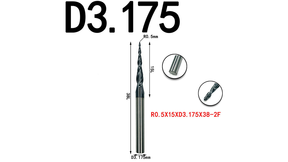 Broca Cónica de Bola de 2 Filos HRC55 3.175mm Twotrees | Accesorios CNC Router 3