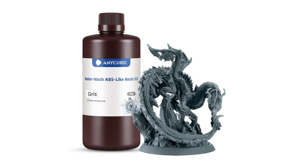 Resina Tipo ABS Like 3.0 Lavable al Agua Gris para Impresoras 3D 1000G Anycubic | Resinas 1
