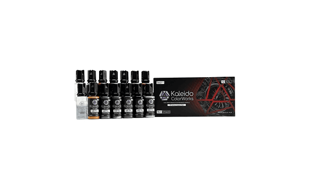 Pintura Acrílica Set 12 Colores Metálicos Brillante Gloss 20ML, Más Disolvente y Limpiador 20ML Kaleido | Para Aerógrafos 1