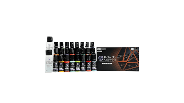 Pintura Acrílica Set 24 Colores Auto Brillante Gloss / Perlas, Más Disolvente y Limpiador 60ML Kaleido | Para Aerógrafos 1