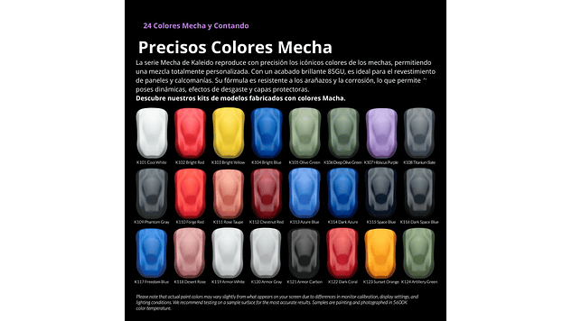 Pintura Acrílica Set 24 Colores Mecha 20ML, Más Disolvente y Limpiador 60ML Kaleido | Para Aerógrafos 9