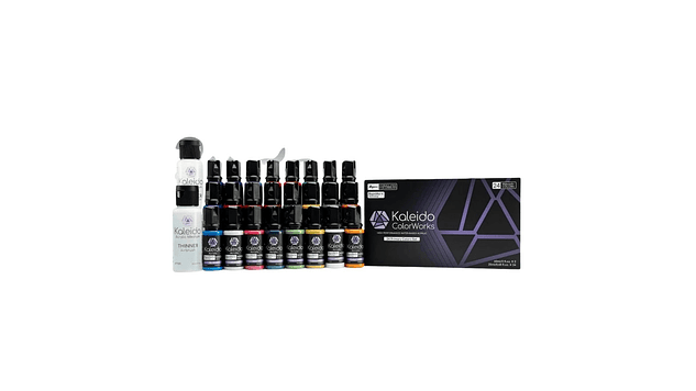 Pintura Acrílica Set 24 Colores Primarios Brillantes Gloss 20ML, Más Disolvente y Limpiador 60ML Kaleido | Para Aerógrafos 1