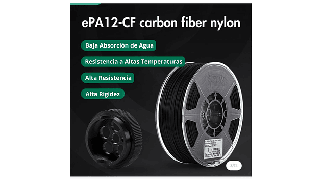 Filamento PA12-CF Negro Fibra de Carbón + Nylon 1kg Esun | Filamentos 5