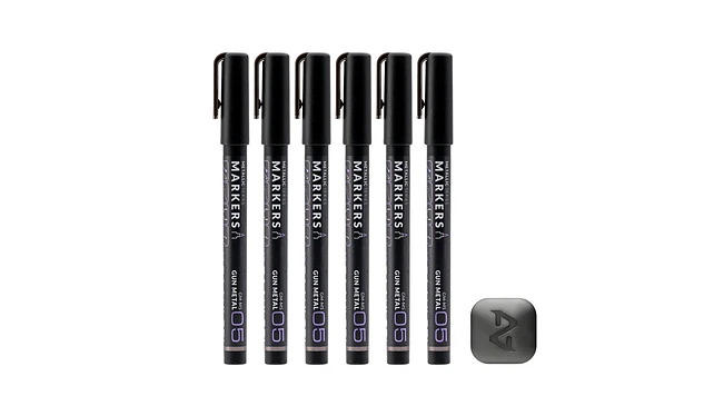 Marcador Metálico Gris Metalizado Pack x6  | Marca GaahIeri 1