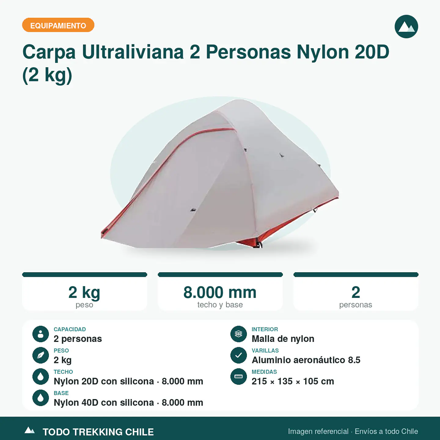Carpa Ultraliviana 2 Personas Nylon 20D (2 kg) 3