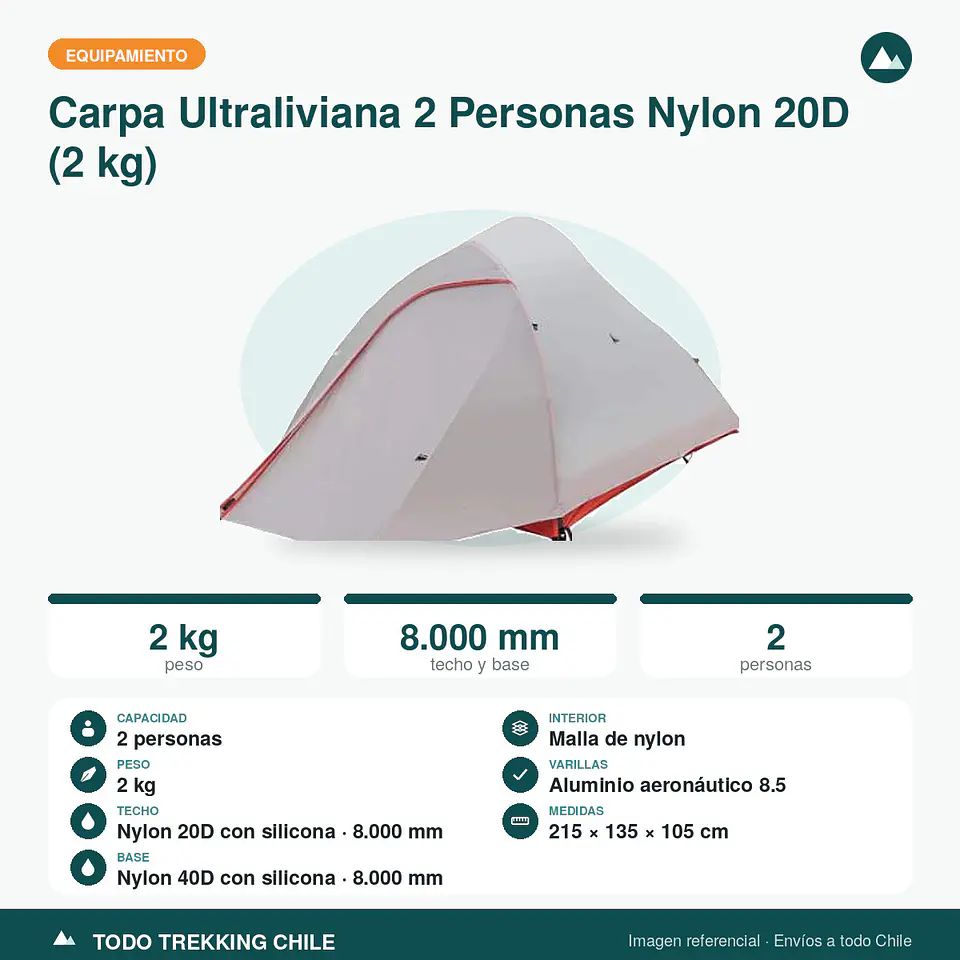 Carpa Ultraliviana 2 Personas Nylon 20D (2 kg) 3