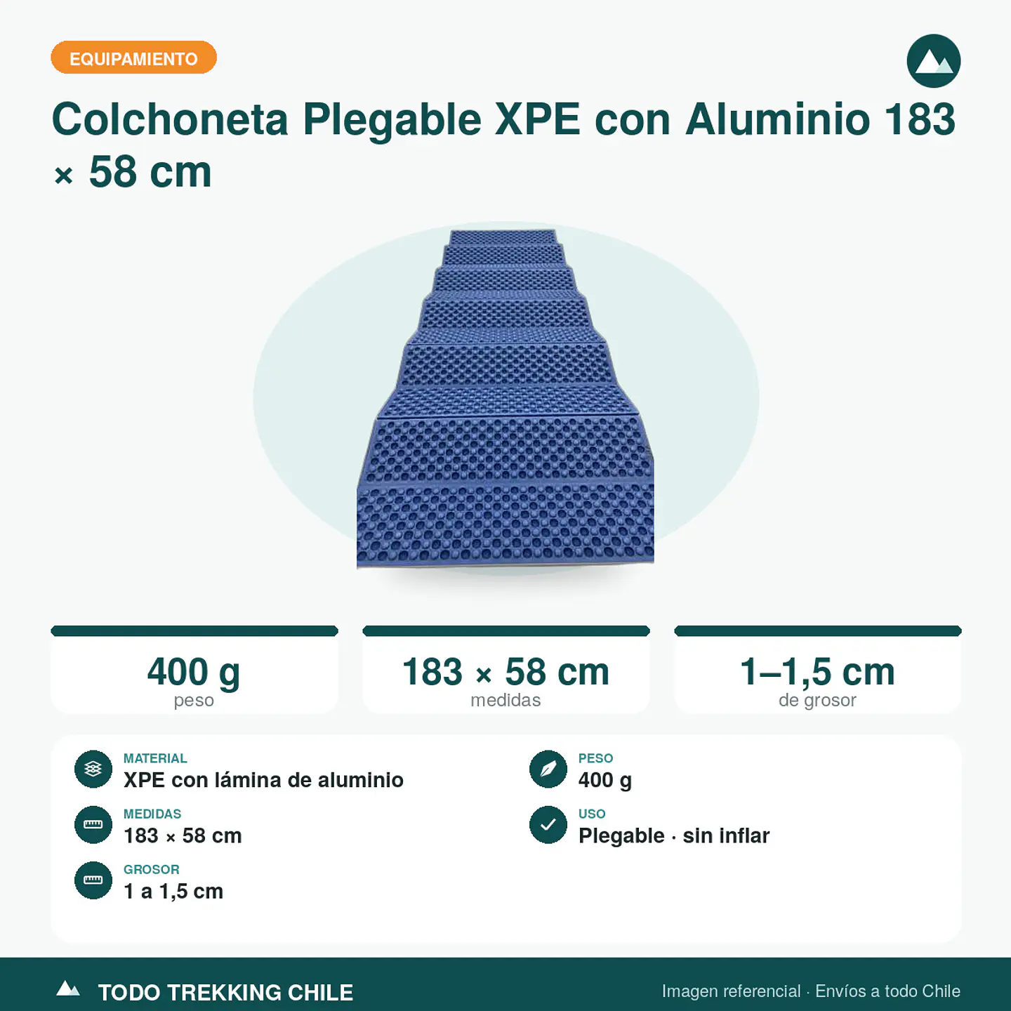 Colchoneta Plegable XPE con Aluminio 183 × 58 cm 3