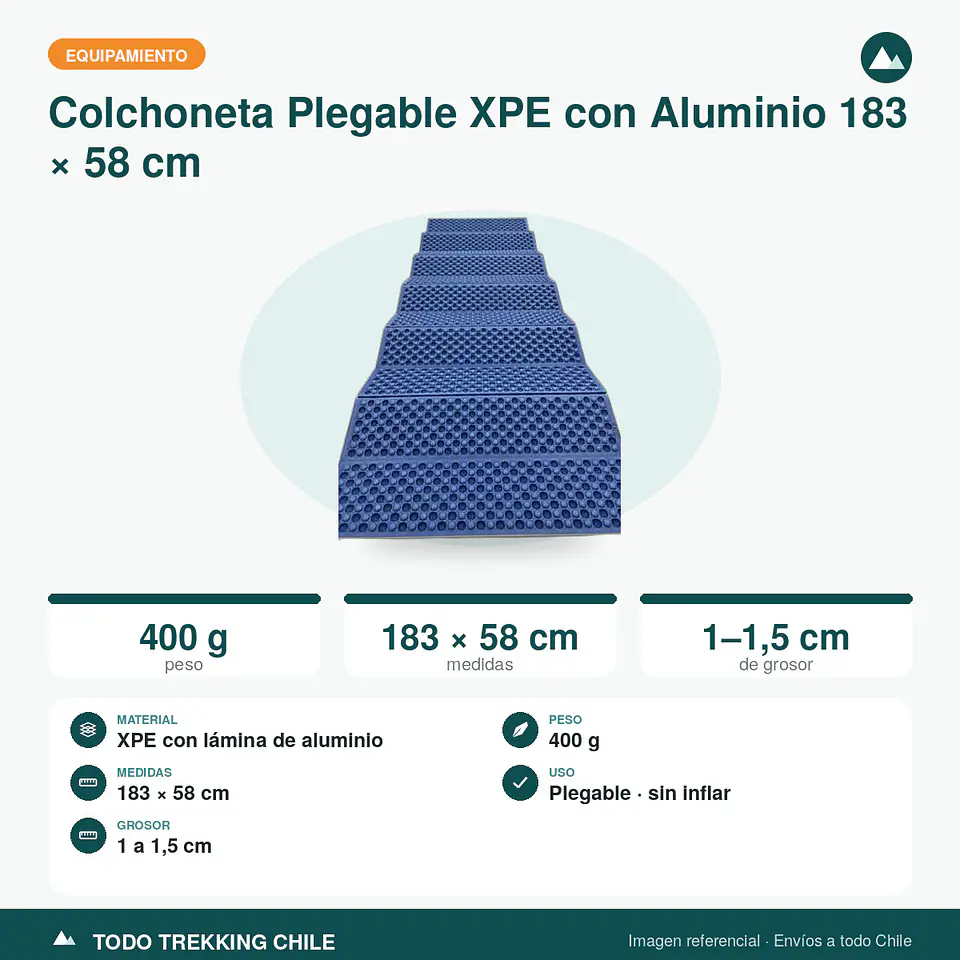 Colchoneta Plegable XPE con Aluminio 183 × 58 cm 3