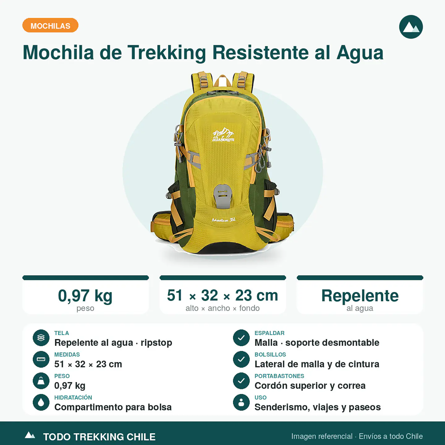 Mochila de Trekking 30L Resistente al Agua 3