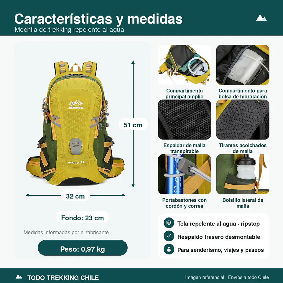Mochila de Trekking 30L Resistente al Agua 4