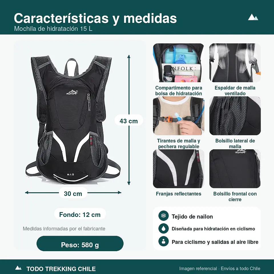 Mochila de Hidratación 15L Resistente al Agua 4