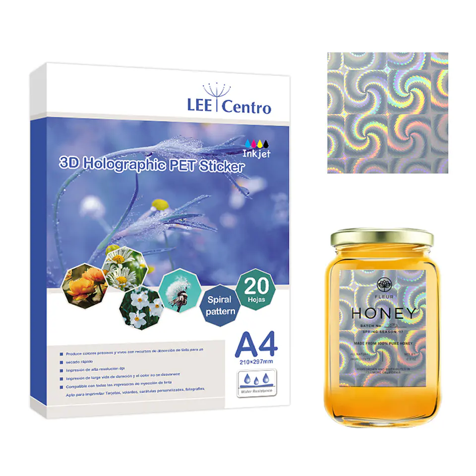 Adhesivo holografico imprimible 20 hojas A4 3
