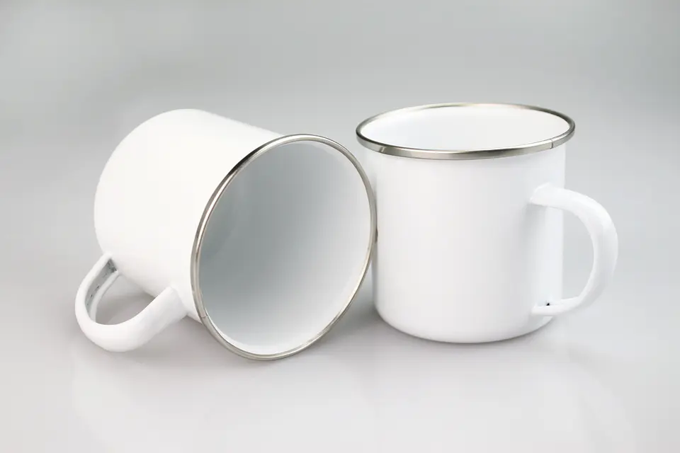 TAZÓN ENLOZADO  CON BORDE DE COLOR PLATA DE 12 OZ 1