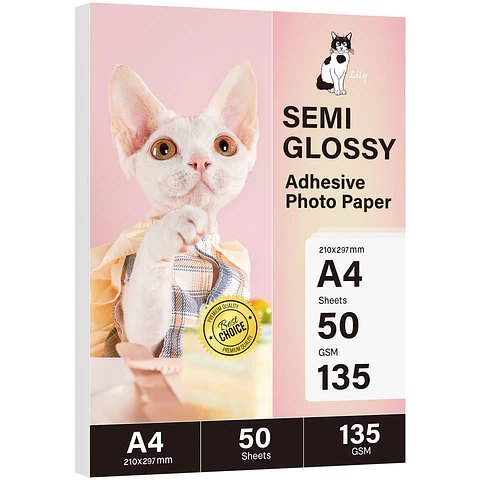 PAPEL ADHESIVO SEMIBRILLO 135 GRAMOS 50 HOJAS