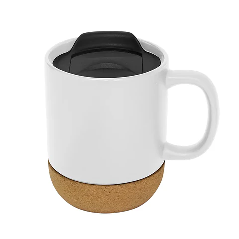 EMBALAJE 36 TAZAS MUG BLANCA DE 13OZ CON BASE DE CORCHO Y TAPA