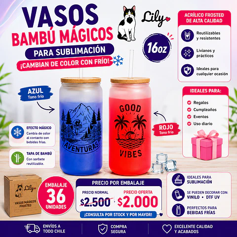 VASO TIPO LATA TAPA DE BAMBU 16OZ MAGICO SUBLIMABLE