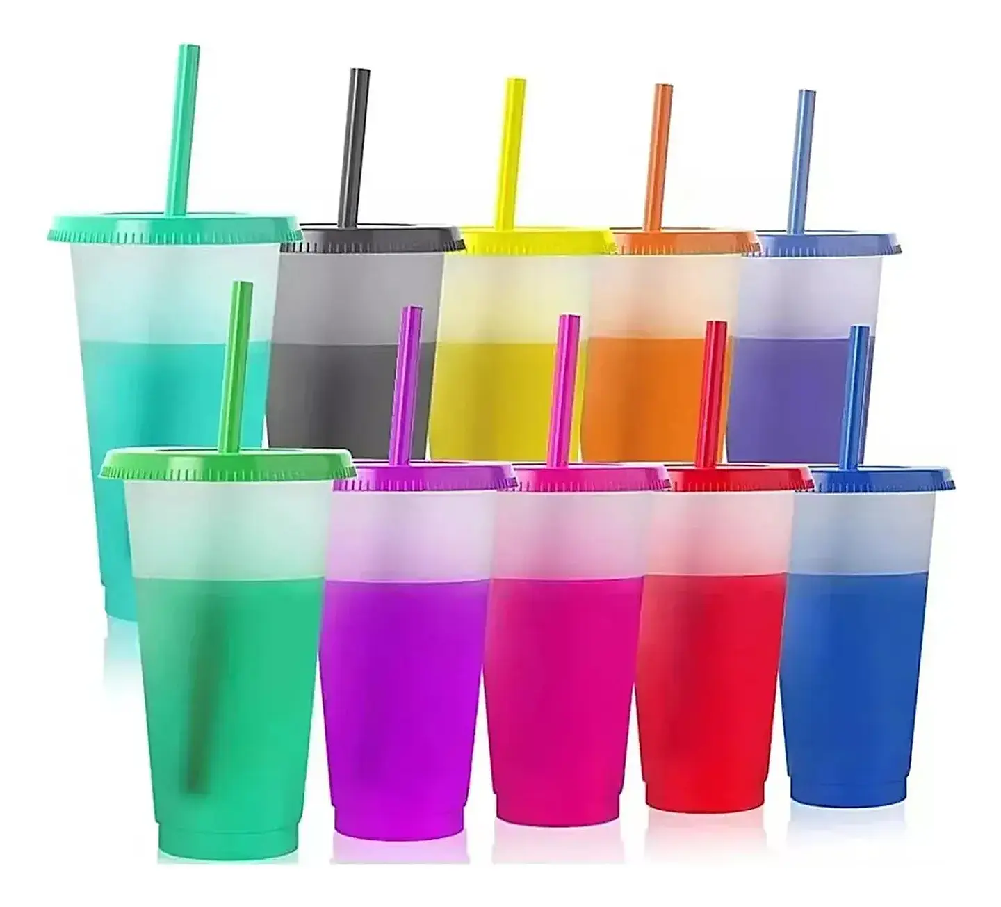Vasos Magicos Cambian De Color Con Tapa Y bombilla de 710ml  1