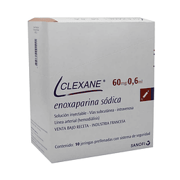 Clexane 60 mg / 0,6 ml., envase de 10 Jeringas inyectables