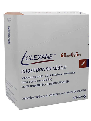 Clexane  Enoxaparina 60 mg/ 0,6 ml  Solución inyectable 10 Jeringas prellenadas.