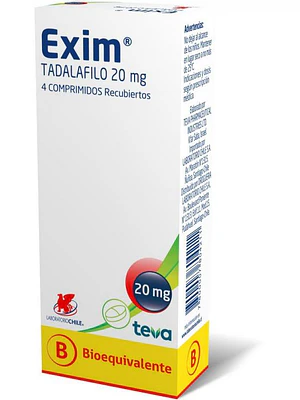 Exim (B) Tadalafilo 20 mg  4 Comprimidos recubiertos.