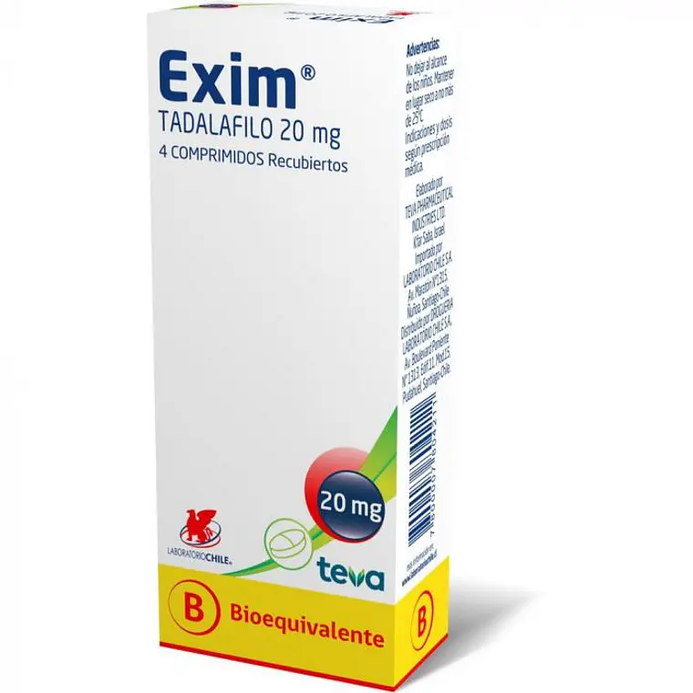 Exim (B) Tadalafilo 20 mg  4 Comprimidos recubiertos. 1
