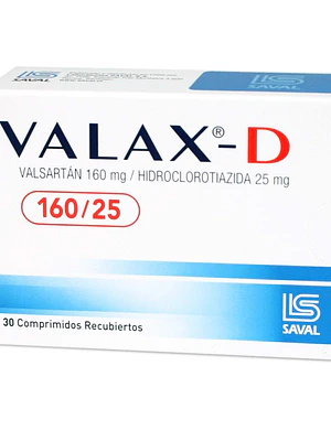 Valax-D Valsartán 160/25 mg 30 Comprimidos recubiertos.