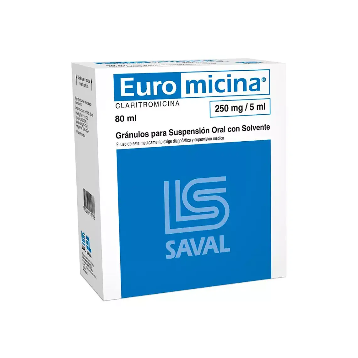 Euromicina Claritromicina 250 mg/5 ml Suspensión oral 80 ml. 1