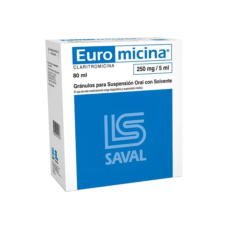 Euromicina Claritromicina 250 mg/5 ml Suspensión oral 80 ml. 1