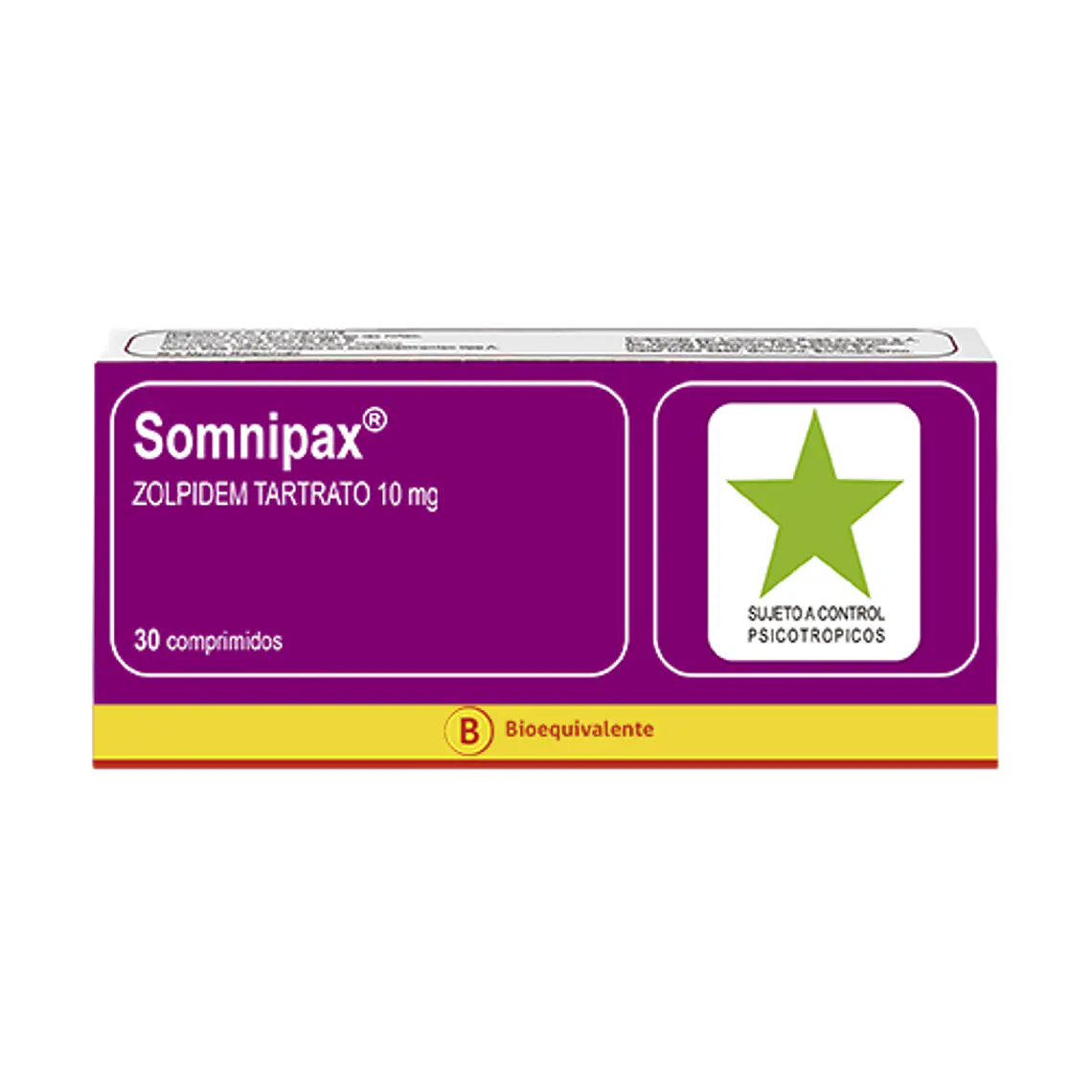 Somnipax (B) Zolpidem 10 mg 30 Comprimidos. Medicamento controlado venta presencial. 1