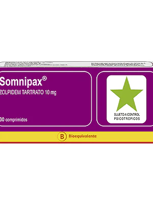 Somnipax (B) Zolpidem 10 mg 30 Comprimidos. Medicamento controlado venta presencial.