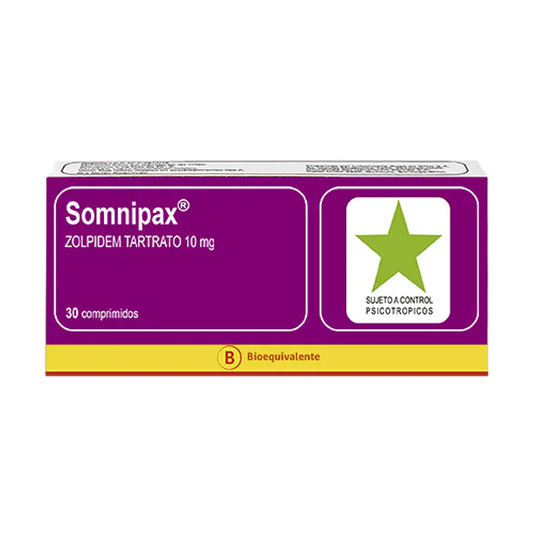 Somnipax (B) Zolpidem 10 mg 30 Comprimidos. Medicamento controlado venta presencial. 1