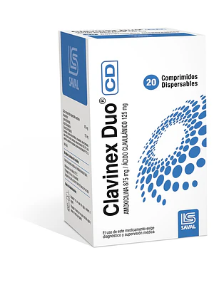 Clavinex Duo CD Amoxicilina Ácido Clavulánico 20 Comprimidos dispersables.