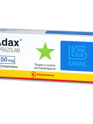 Adax (B) Alprazolam 0,50 mg 30 Comprimidos. Medicamento controlado, venta presencial.