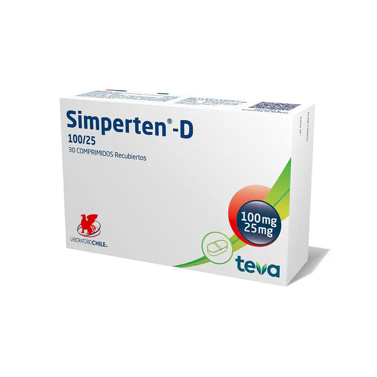 Simperten-D 100/25 mg Hidroclorotiazida Losartán 30 Comprimidos recubiertos. 1