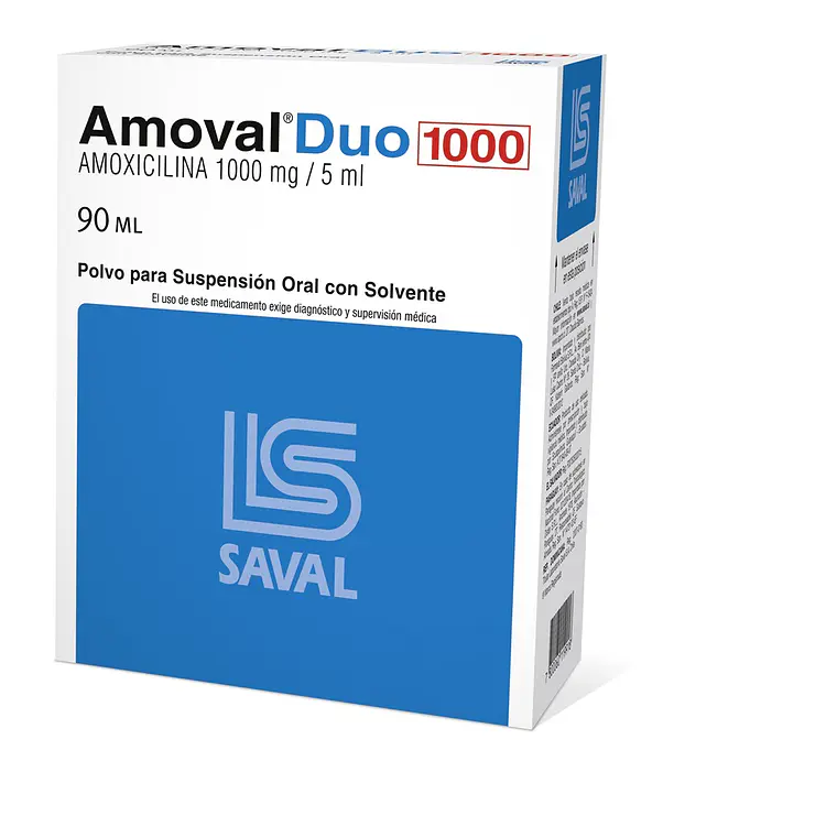 Amoval Duo Forte Amoxicilina 1000 mg /5 ml Suspensión oral 90 ml. 1