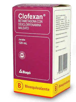 Clofexan (B) Betametasona Dexclorfenamina Jarabe 120 ml.