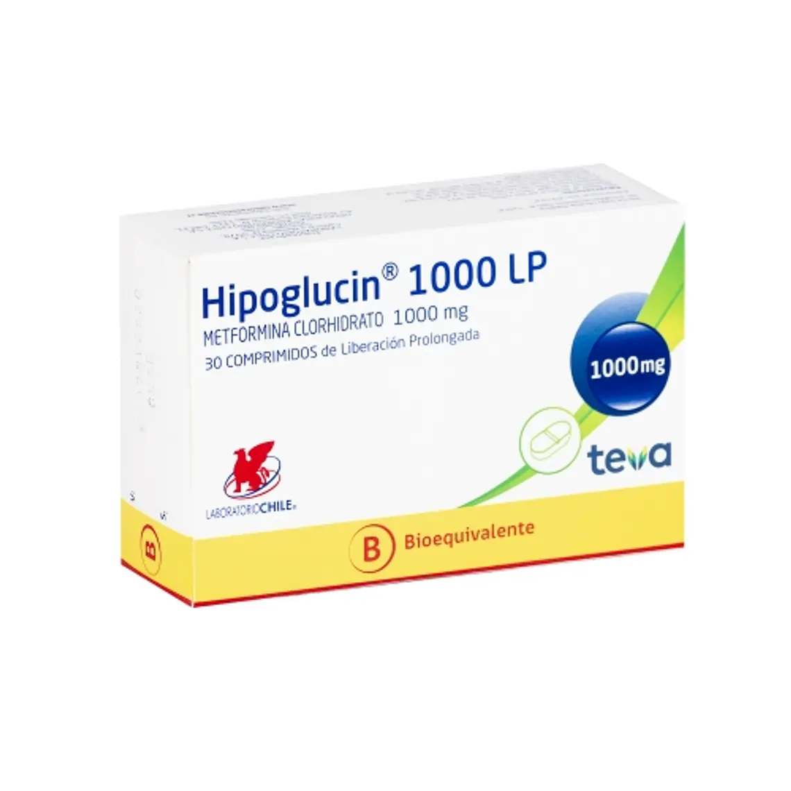 Hipoglucin LP (B) Metformina 1000 mg 30 Comprimidos. 1