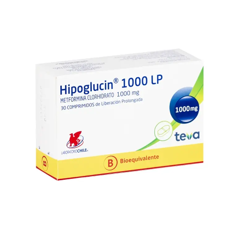 Hipoglucin LP (B) Metformina 1000 mg 30 Comprimidos. 1