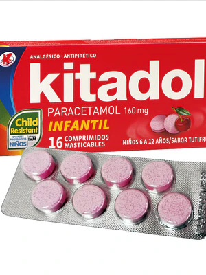 Kitadol Parcetamol Infantil 160 mg 16 Comprimidos masticables.