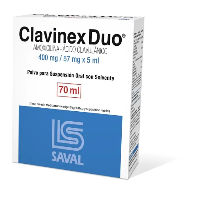 Clavinex Duo Amoxicilina Ácido Clavulánico 400/57 mg 5 ml Suspensión oral 70  ml. 1