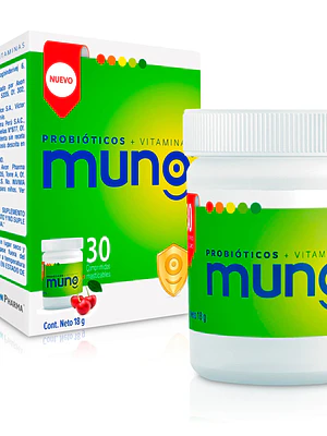 Muno Probióticos Vitaminas 30 Comprimidos masticables.