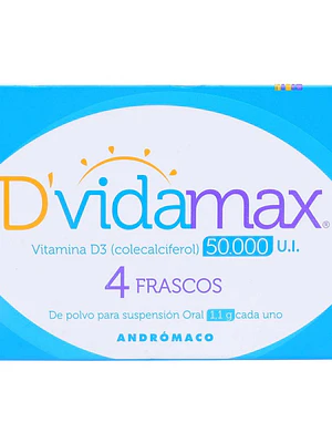 D'vidamax Vitamina D3 50.000 U.I. Polvo suspensión oral 4 frascos 1,4 g.