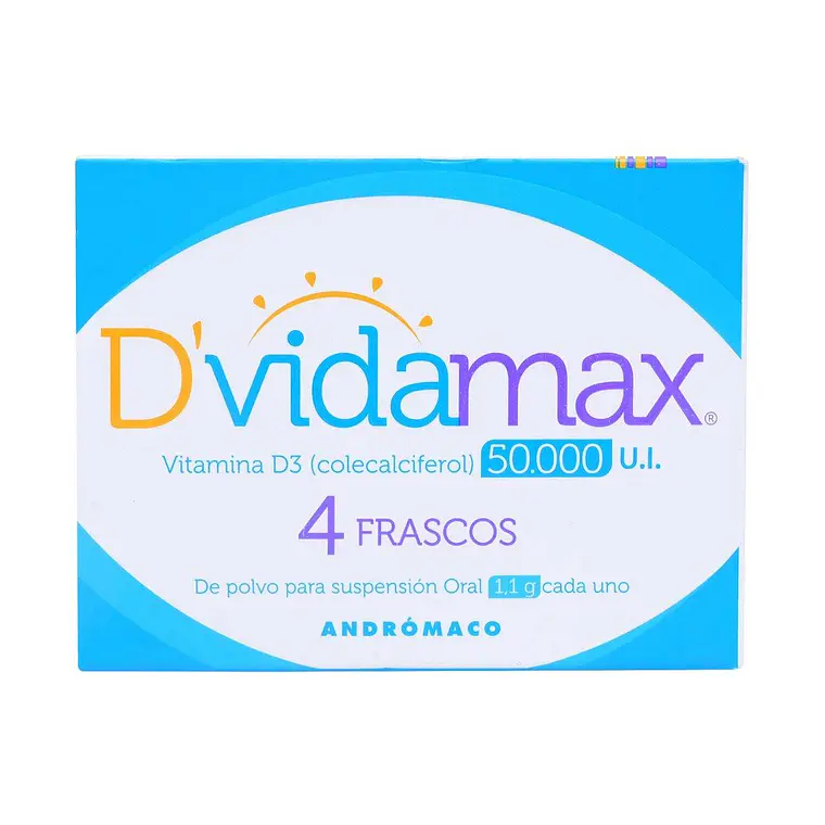 D'vidamax Vitamina D3 50.000 U.I. Polvo suspensión oral 4 frascos 1,4 g. 1