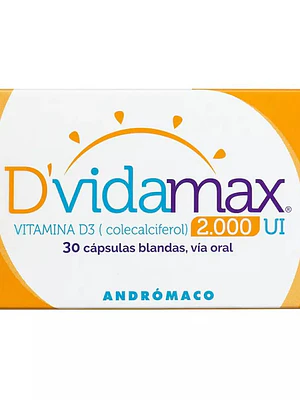 D'Vidamax Vitamina D3 Colecalciferol 2.000 U.I. 30 Cápsulas blandas.