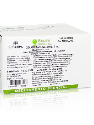 Dexametasona 4 mg / 1 ml Solución inyectable 100 Ampollas. Biosano
