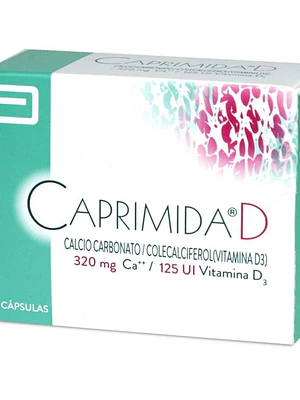 Caprimida-D Calcio 320 mg Vitamina D3  125 UI 30 Cápsulas.