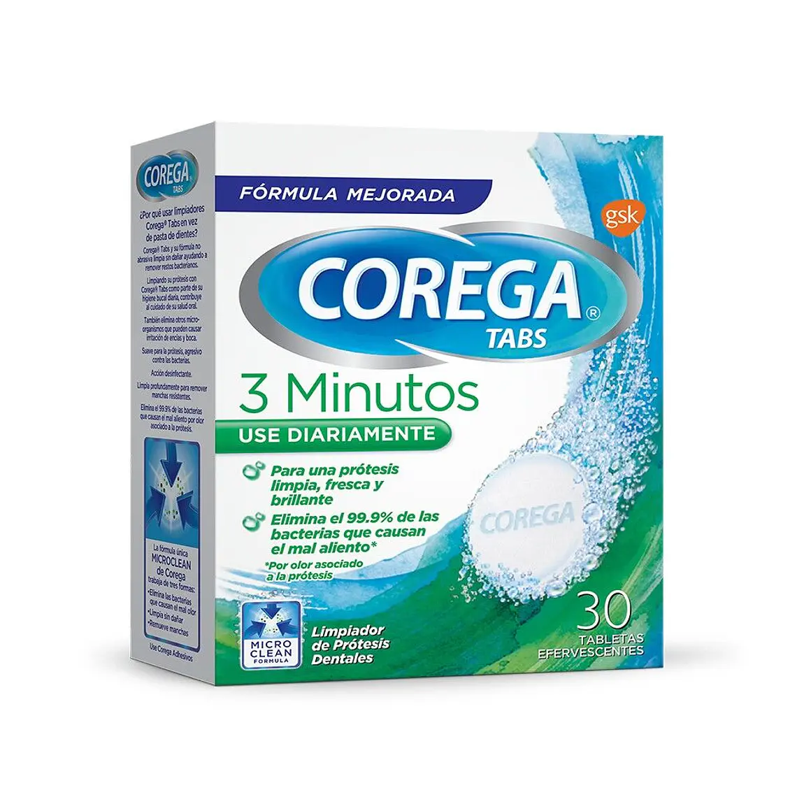 Corega Limpiador 3 minutos 30 Tabletas efervescentes. 1