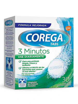 Corega Limpiador 3 minutos 30 Tabletas efervescentes.