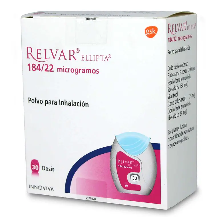Relvar Ellipta Fluticasona, Vilanterol 184 /22 mcg Inhalador 30 Dosis. 1